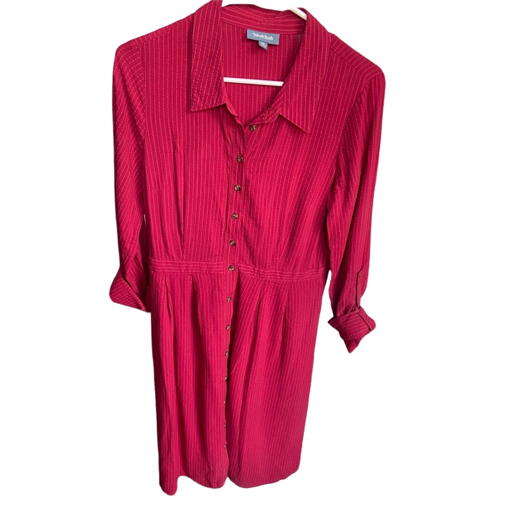 ModCloth Red Burgundy Long Sleeve Collared Button Up Dress - Size 10